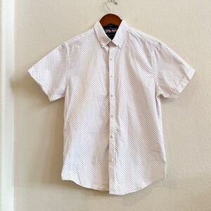 DENIM & FLOWER Ricky Singh Men White Navy‎ Red Dot Slim Fit Small Short Sl Shirt